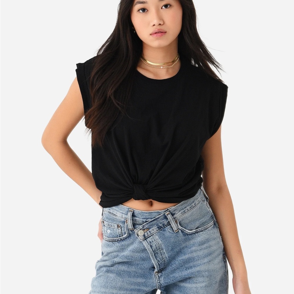 Frame Knotted Front Black Tee Shirt